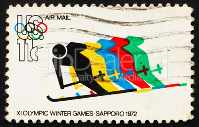 Postage stamp USA 1972 Skiing and Olympic Rings