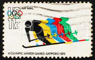 Postage stamp USA 1972 Skiing and Olympic Rings