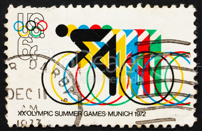 Postage stamp USA 1972 Bicycling and Olympic Rings