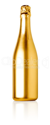 Golden champagne bottle isolated on white background.