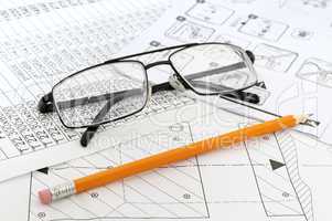 Glasses,  pencil and paper workers