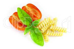 Fusilli pasta with tomatoes and basil