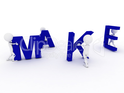 3D humans forming blue make word, 3d render