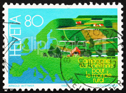 Postage stamp Switzerland 1988 Map of Europe