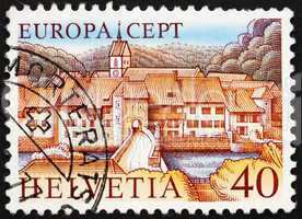 Postage stamp Switzerland 1977 St. Ursanne on Doubs River, Switz