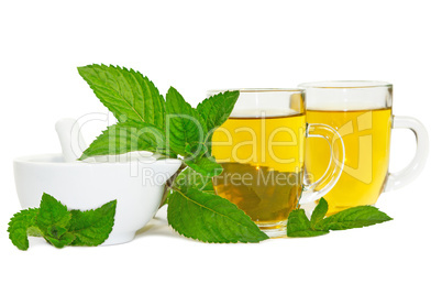 Lemon balm or mint tisane or tea