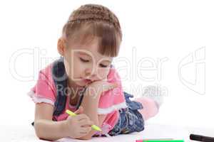 Little girl drawing on floor