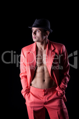 Sexy man in red suit