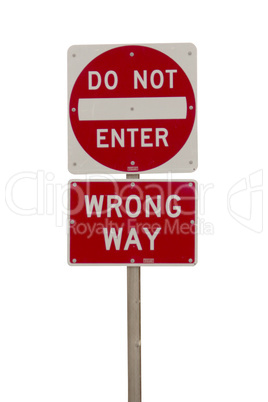Wrong way red sign isolated on white