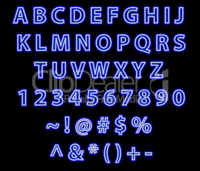Neon blue font text alphabet