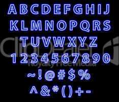 Neon blue font text alphabet