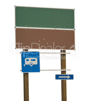 Blank green and brown sign with trailer blue