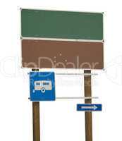 Blank green and brown sign with trailer blue