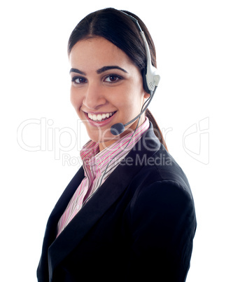 Female telemarketer with headsets