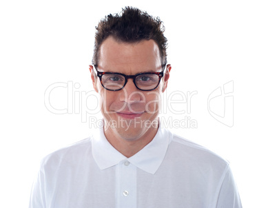 Closeup of casual man wearing eyeglasses