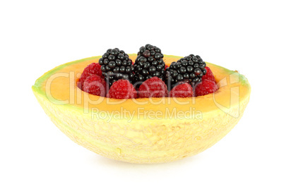 Blackberry and raspberry in melon