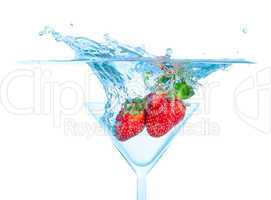 Fresh Strawberry Dropped into Glass with Splash