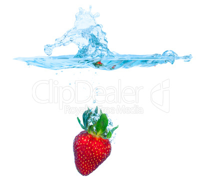 Fresh Strawberry Dropped into Water with Splash