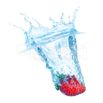 Fresh Strawberry Dropped into Water with Splash