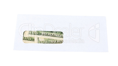 US dollars in the envelope isolated on white background.