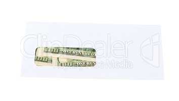 US dollars in the envelope isolated on white background.