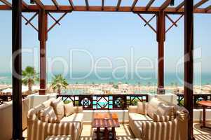 Sea view terrace at luxury hotel, Fujairah, UAE