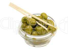 Green olives in a bowl