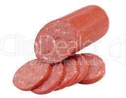 Tasty sausage is  on a white background