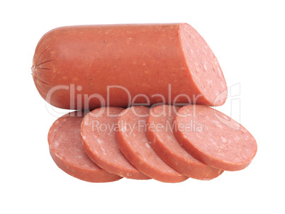 Tasty sausage is  on a white background