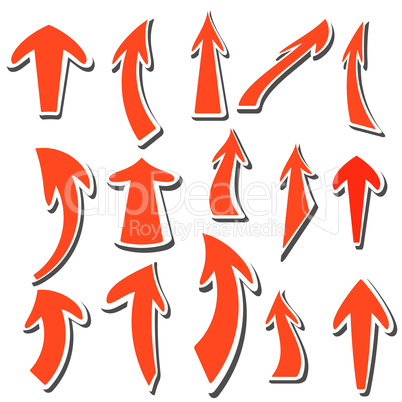 Arrows stickers different colors and shapes. Vector.