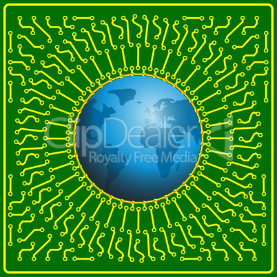 Motherboard globe  background for technology concept design