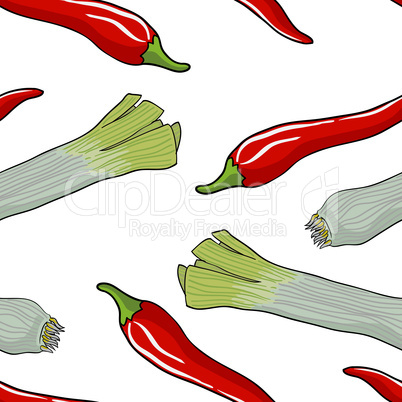 Seamless vegetable pattern leek and red pepper