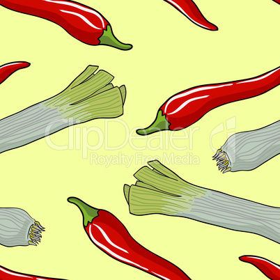 Seamless vegetable pattern leek and red pepper