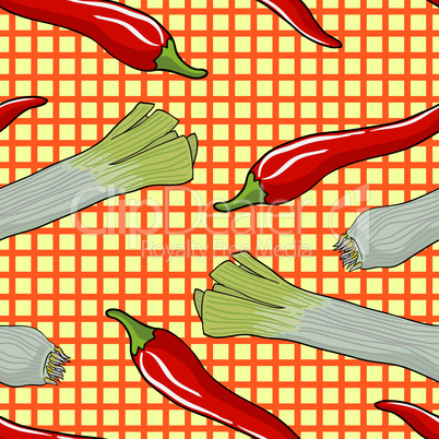 Seamless vegetable pattern leek and red pepper