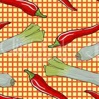 Seamless vegetable pattern leek and red pepper
