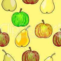 Seamless fruit pattern apples and pears