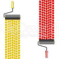 The roller draws paint from the wheel of the machine