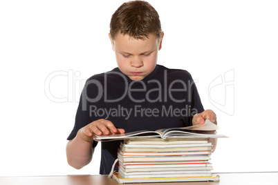 Bookworm reading a pile of books