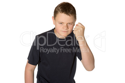 Angry young man shaking his fist