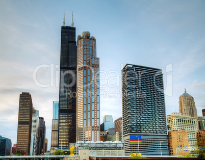 Cityscape of  Chicago in the evening