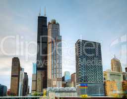 Cityscape of  Chicago in the evening