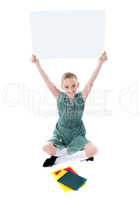 Attractive girl displaying whiteboard