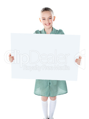 Pretty girl holding blank white poster