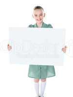 Pretty girl holding blank white poster