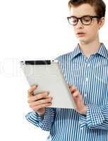 Stylish boy using touchpad device