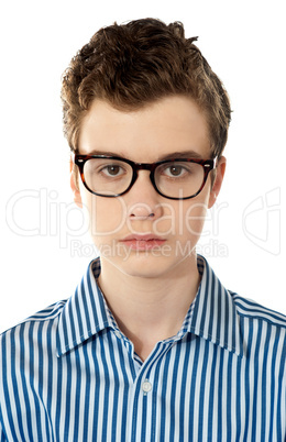 Closeup of a boy wearing glasses