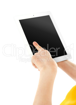 Boys finger on electronic digital frame