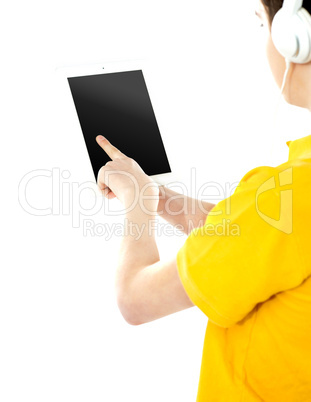 Boy operating touch pad device