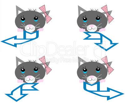 A collection of cats with blue arrows