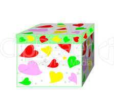 A beautiful gift box with hearts on a white background
